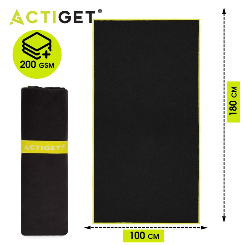 Рушник спортивний Actiget 180 x 100 см з мікрофібри ACT0189 Black
