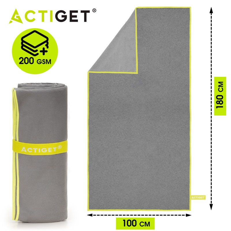 Рушник спортивний Actiget 180 x 100 см з мікрофібри ACT0192 Grey