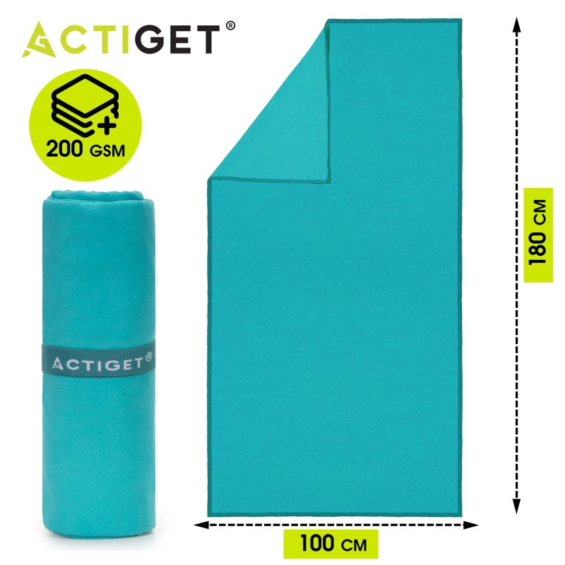 Рушник спортивний Actiget 180 x 100 см з мікрофібри ACT0195 Turquoise