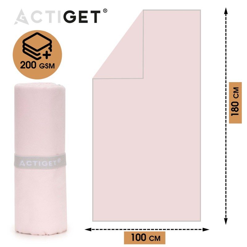 Рушник спортивний Actiget 180 x 100 см з мікрофібри ACT0198 Light Pink