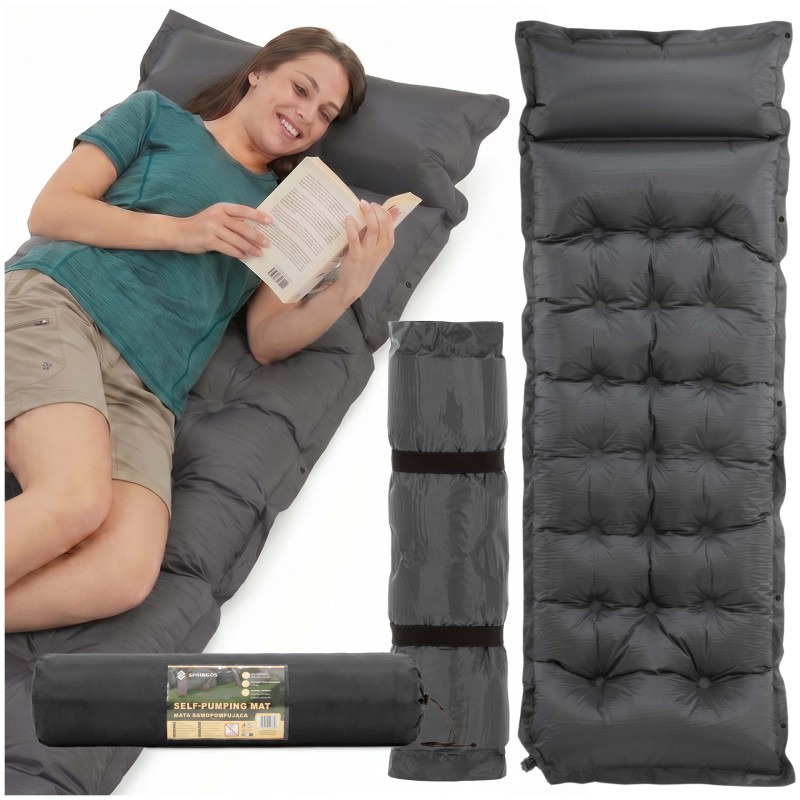 Килимок самонадувний Springos 193 x 66 x 3.5 см з подушкою PM053 Grey