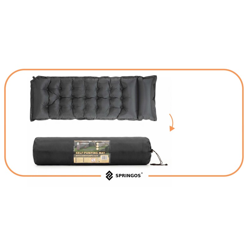 Килимок самонадувний Springos 193 x 66 x 3.5 см з подушкою PM053 Grey