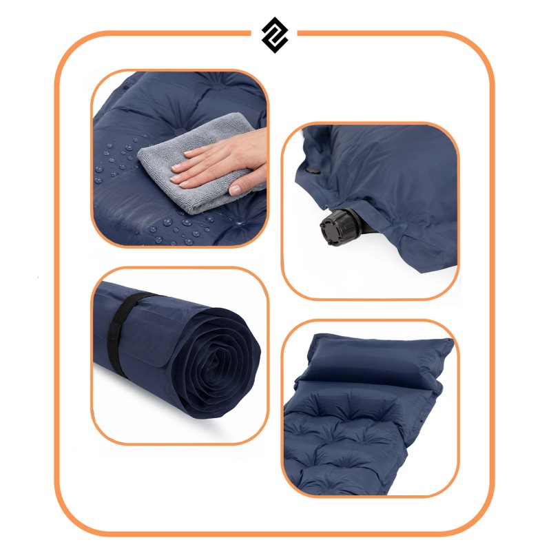 Килимок самонадувний Springos 193 x 66 x 3.5 см з подушкою PM054 Navy Blue