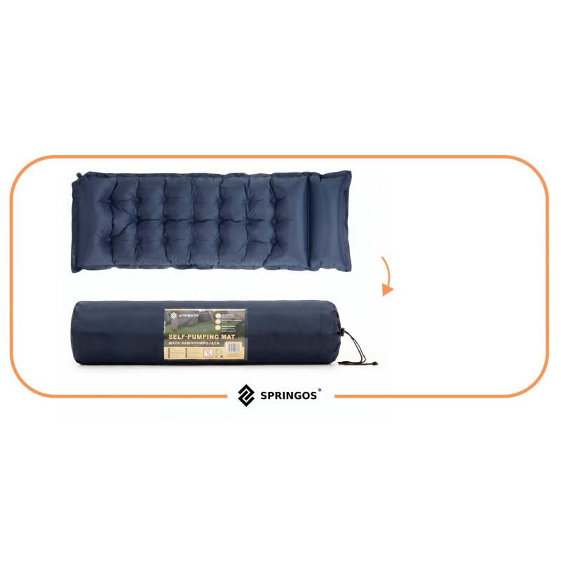 Килимок самонадувний Springos 193 x 66 x 3.5 см з подушкою PM054 Navy Blue