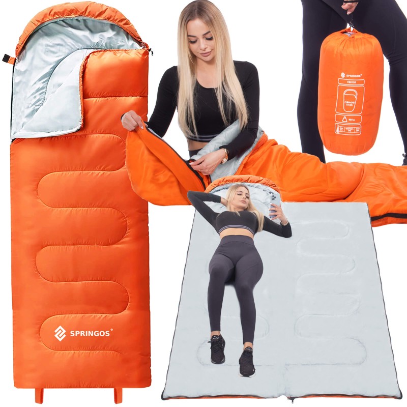 Спальний мішок (спальник) Springos 2 в 1 CS0120 +8 ...+20 °C R Orange/Grey