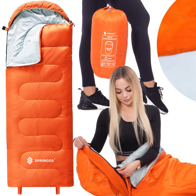 Спальний мішок (спальник) Springos 2 в 1 CS0120 +8 ...+20 °C R Orange/Grey