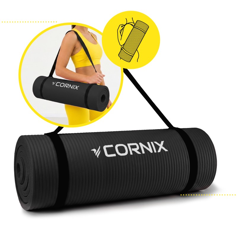 Килимок спортивний Cornix NBR 183 x 61 x 1.5 cм для йоги та фітнесу XR-0495 Black
