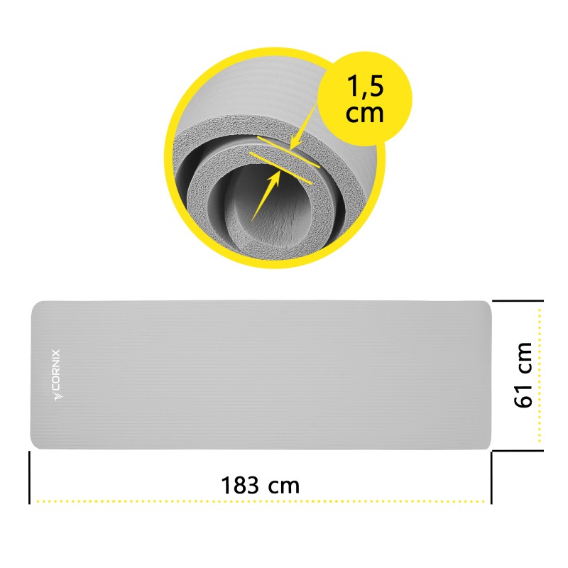 Килимок спортивний Cornix NBR 183 x 61 x 1.5 cм для йоги та фітнесу XR-0496 Grey