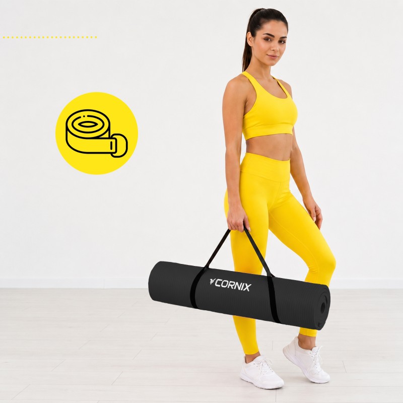 Килимок спортивний Cornix NBR XL 190 x 100 x 1.5 cм для йоги та фітнесу XR-0498 Black