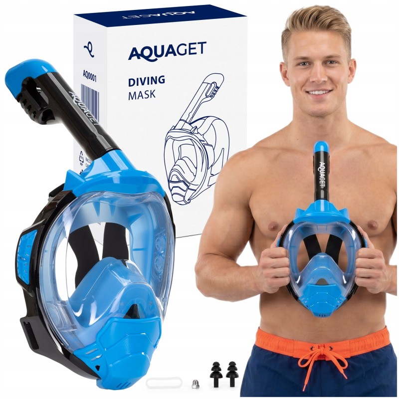 Маска для снорклінгу Aquaget повнолицьова Size L/XL AQ0001 Blue/Black