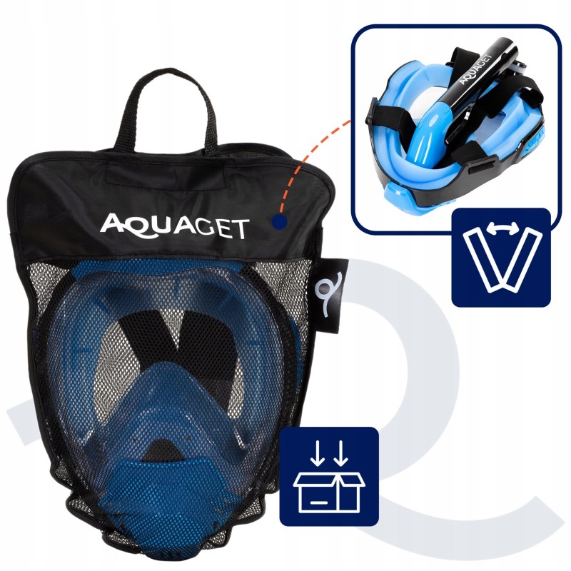 Маска для снорклінгу Aquaget повнолицьова Size L/XL AQ0001 Blue/Black