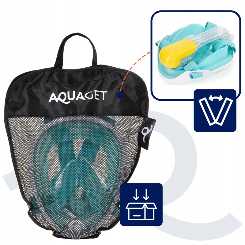 Маска для снорклінгу Aquaget повнолицьова Size L/XL AQ0002 Sky Blue/White
