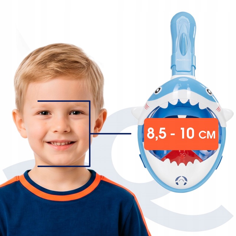 Маска для снорклінгу Aquaget Shark повнолицьова, дитяча AQ0009 Sky Blue