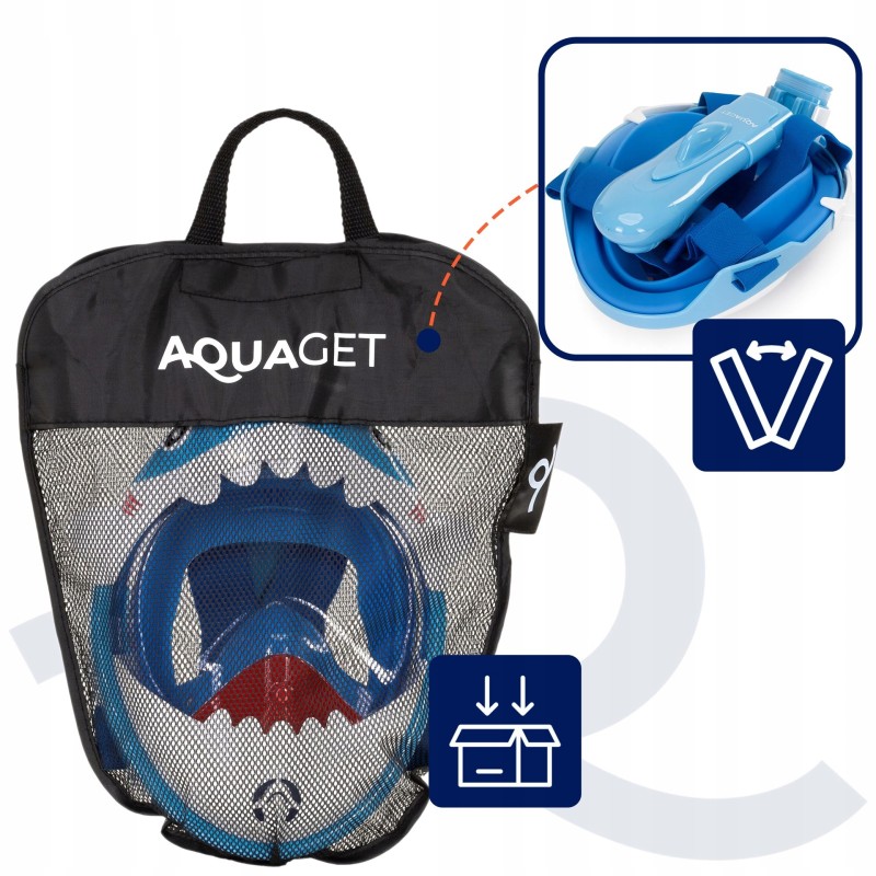 Маска для снорклінгу Aquaget Shark повнолицьова, дитяча AQ0009 Sky Blue