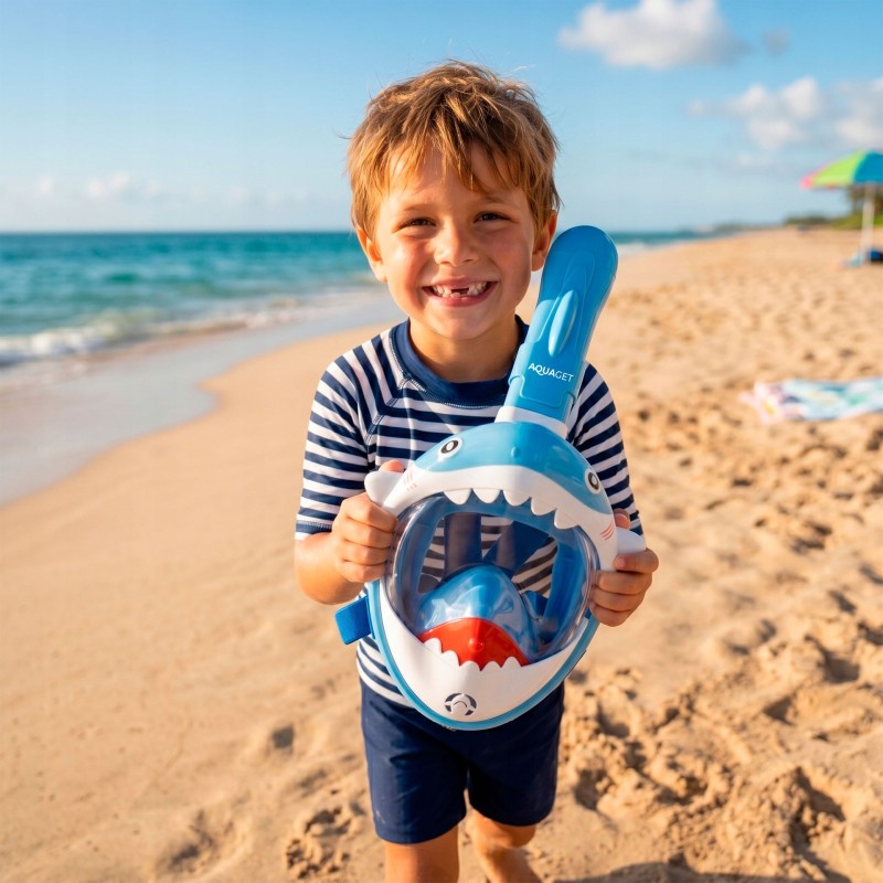 Маска для снорклінгу Aquaget Shark повнолицьова, дитяча AQ0009 Sky Blue