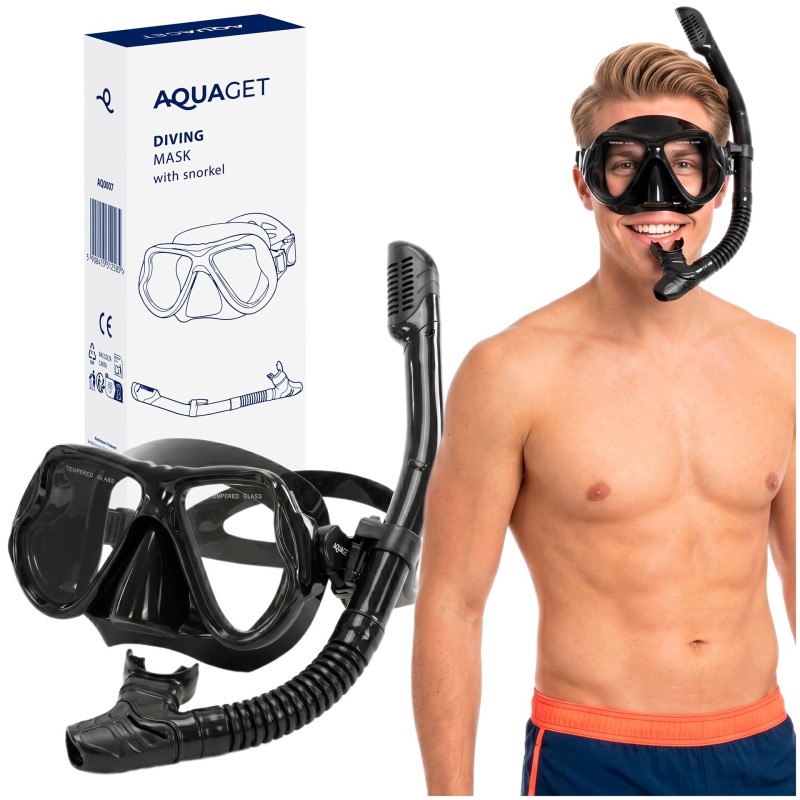 Набір для снорклінгу Aquaget маска із трубкою AQ0007 Black