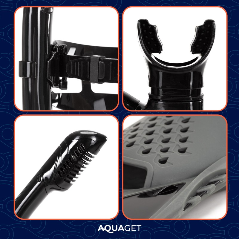 Набір для снорклінгу Aquaget маска із трубкою та ласти AQ0008 Black/Grey