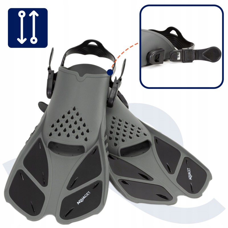 Набір для снорклінгу Aquaget маска із трубкою та ласти AQ0008 Black/Grey