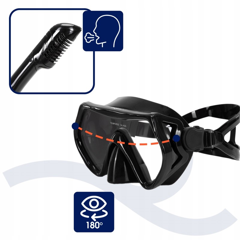 Набір для снорклінгу Aquaget маска із трубкою та ласти AQ0008 Black/Grey