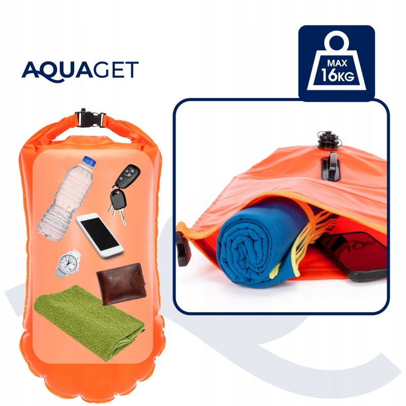 Буй для плавання Aquaget 2 в 1 36 л надувний AQ0036 Orange