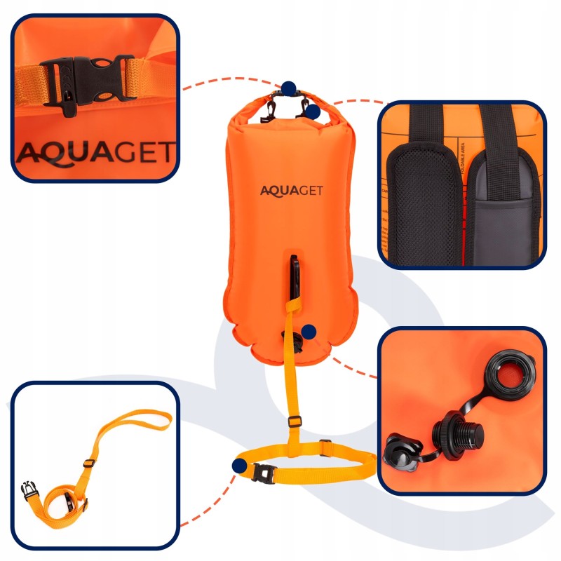 Буй для плавання Aquaget 3 в 1 35 л надувний AQ0037 Orange