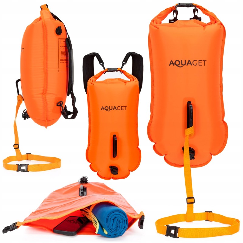 Буй для плавання Aquaget 3 в 1 35 л надувний AQ0037 Orange
