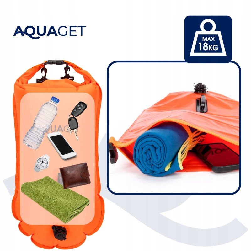 Буй для плавання Aquaget 3 в 1 35 л надувний AQ0037 Orange