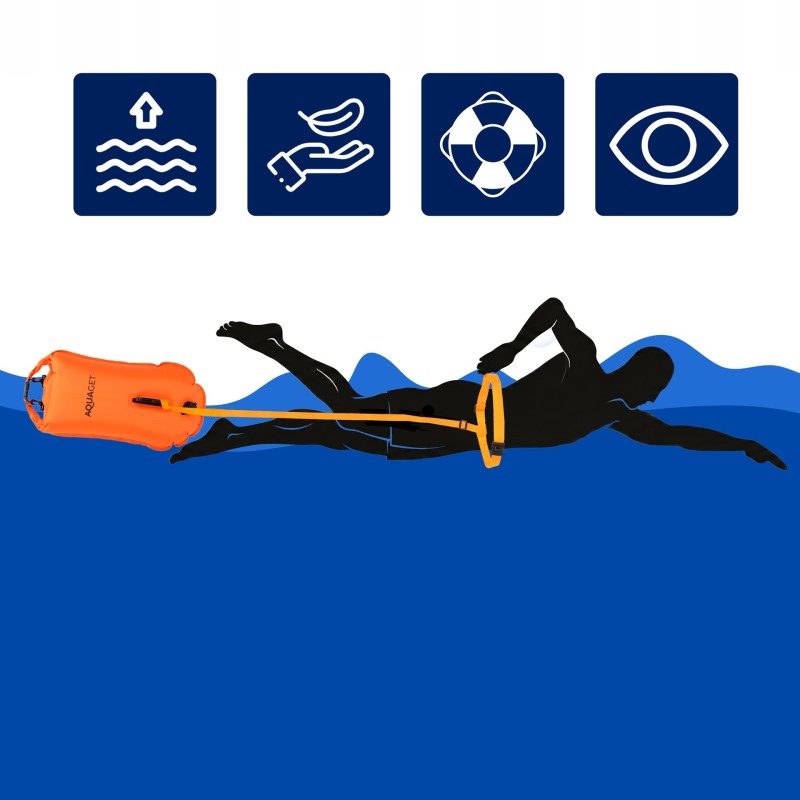 Буй для плавання Aquaget 3 в 1 35 л надувний AQ0037 Orange