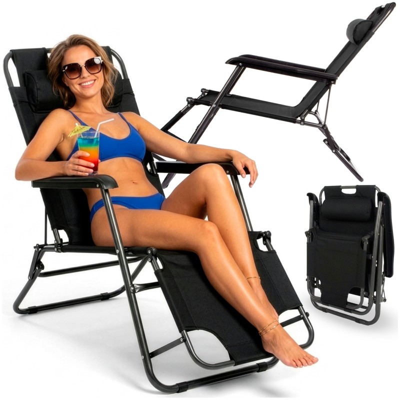 Шезлонг (крісло-лежак) Springos Zero Gravity для пляжу, тераси та саду GC0060 Black