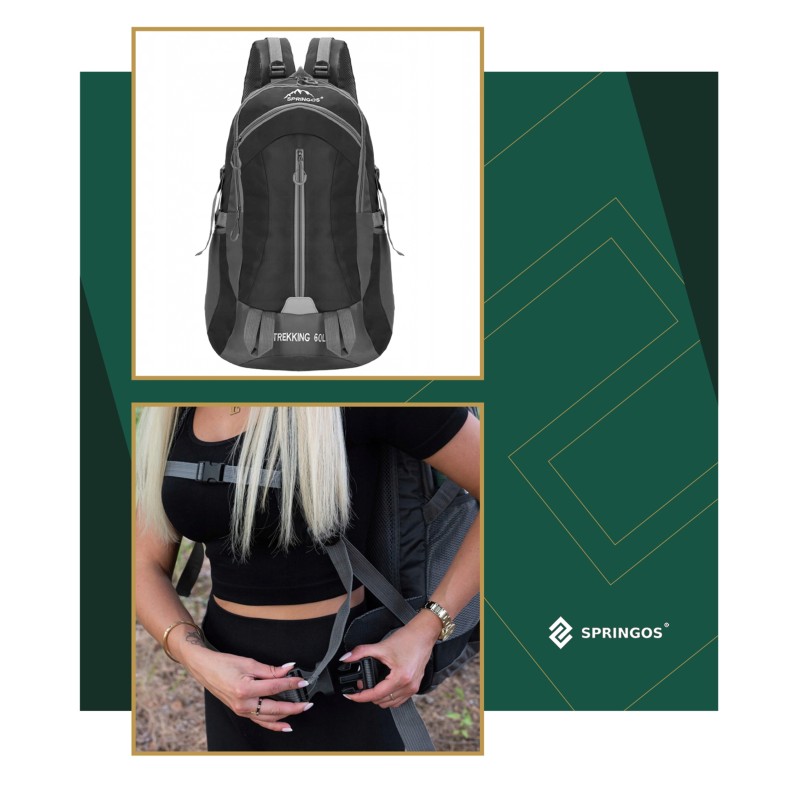 Рюкзак туристичний Springos 60 л CS0132 Black/Grey