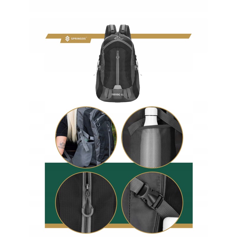 Рюкзак туристичний Springos 60 л CS0132 Black/Grey