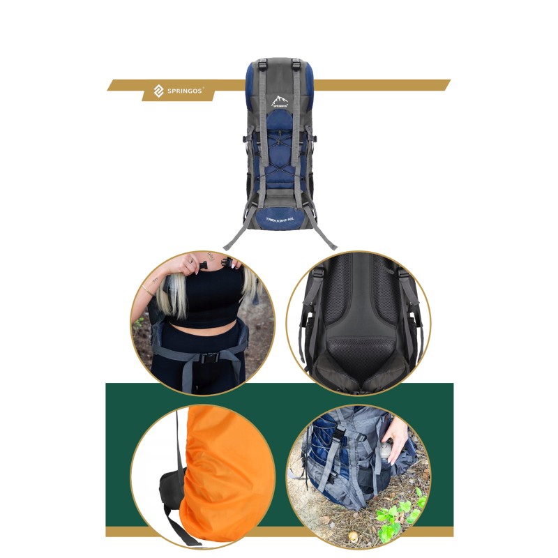 Рюкзак туристичний Springos 90 л CS0130 Navy Blue/Grey