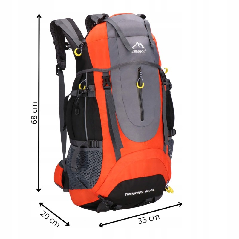 Рюкзак туристичний Springos 70 л CS0128 Black/Grey/Orange