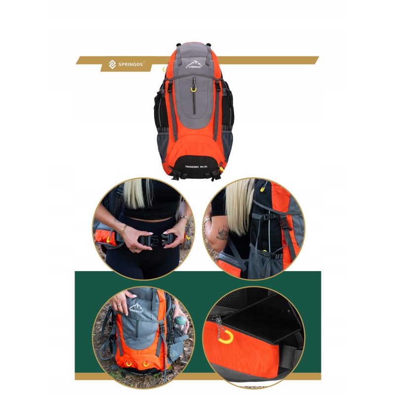 Рюкзак туристичний Springos 70 л CS0128 Black/Grey/Orange