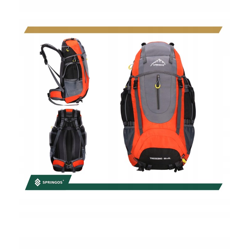 Рюкзак туристичний Springos 70 л CS0128 Black/Grey/Orange