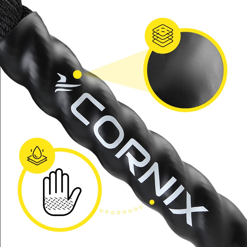 Канат тренувальний Cornix Battle Rope 9 м для кросфіту XR-0573 Black