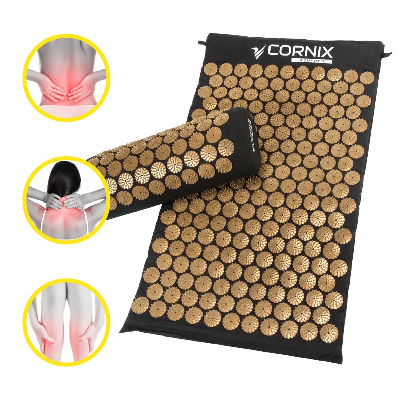 Килимок акупунктурний з валиком Cornix Classic Mat Аплікатор Кузнєцова XR-0494 Black/Gold