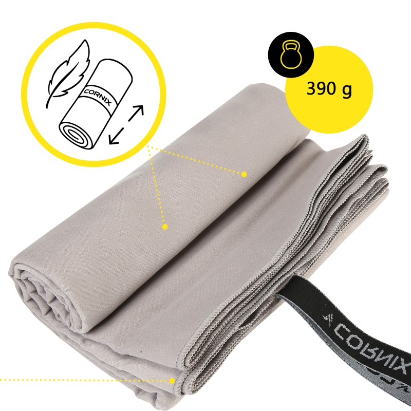 Рушник спортивний Cornix 180 x 100 см з мікрофібри XR-0559 Grey