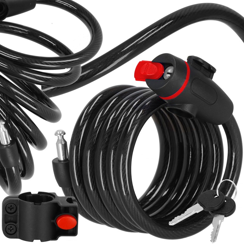 Велисипедний замок Springos трос 80 см під ключ BA0027 Black